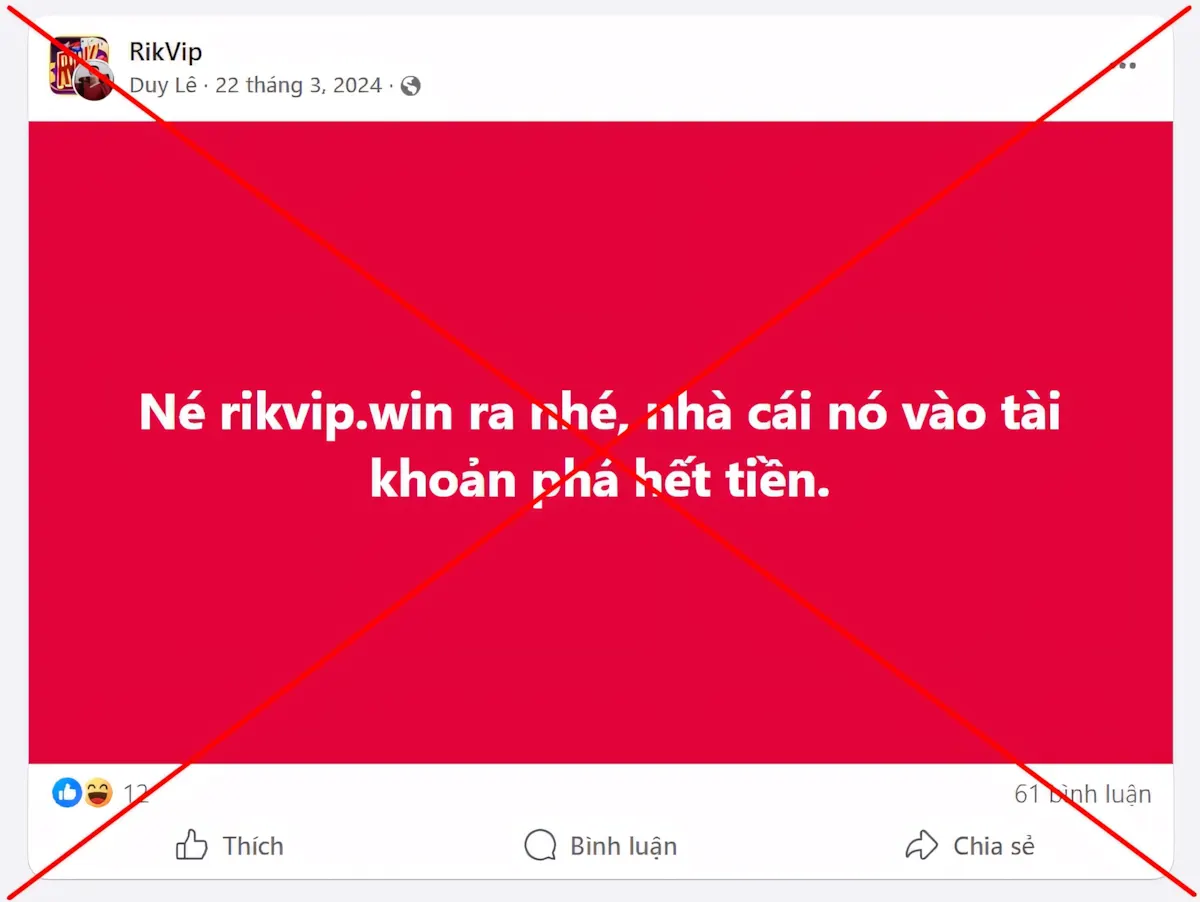 Khi nỗi sợ bị khai thác triệt để bôi nhọ nhà cái RIKVIP